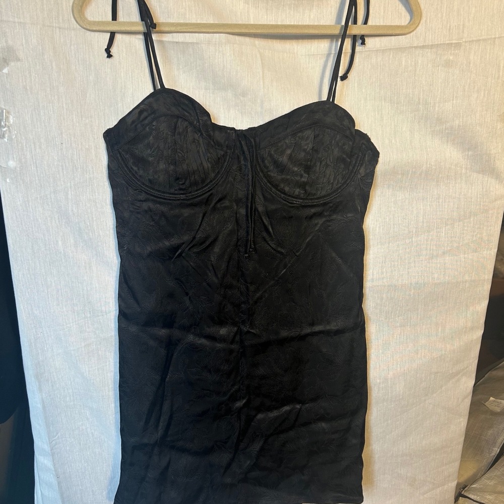 Sky to Moon Black Floral Jacquard Bustier Mini Dress Open Back Dark Romance Lg